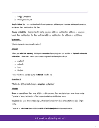 Top interview questions in c | PDF image.