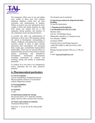Topiramate Tablets USP Taj Pharma SmPC PDF