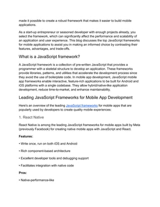 Top JavaScript Frameworks for Mobile App Development | PDF