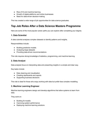 Top Job Roles After a Data Science Masters Programme Explained | PDF