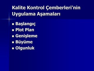 Kalite Kontrol Çemberleri’nin Uygulama AşamalarıBaşlangıçPlot PlanGenişlemeBüyümeOlgunluk
