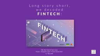 L o n g s t o r y s h o r t ,
w e d e c o d e d
F I N T E C H !
CMA. Best Special Topic Issue
Project: Infographic report “Fintech Guide 2018“
by Top Lead
 