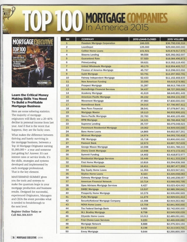 Freedom Mortgage Corporation 1 Mortgage company in America in 2015