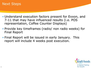 Next Steps


    • Understand execution factors present for Exxon, and
      7-11 that may have influenced results (i.e. P...