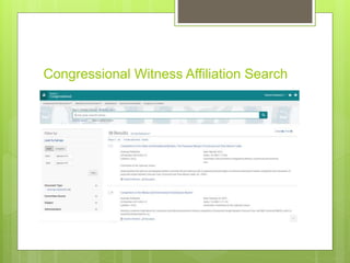 Congressional Witness Affiliation Search
 