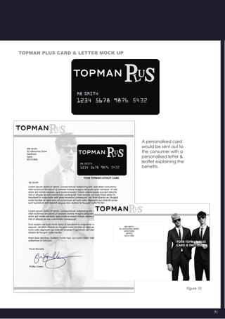 51
Figure 10
Topman plus Card & letter mock up
A personalised card
would be sent out to
the consumer with a
personalised letter &
leaflet explaining the
benefits.
 