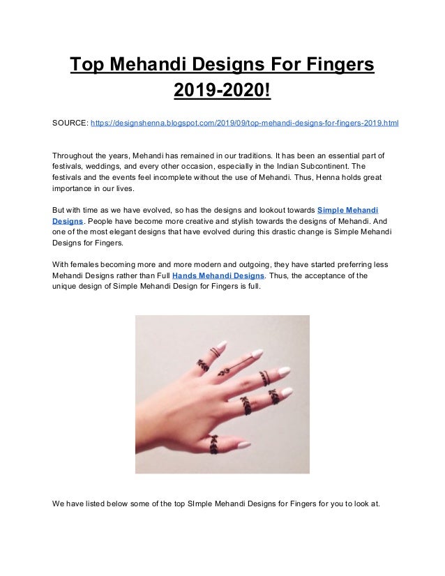 Top Mehandi Designs For Fingers 2019 2020