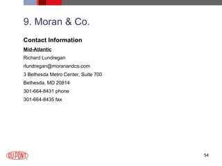 9. Moran & Co. Contact Information Mid-Atlantic Richard Lundregan rlundregan@moranandco.com  3 Bethesda Metro Center, Suite 700 Bethesda, MD 20814 301-664-8431 phone 301-664-8435 fax 