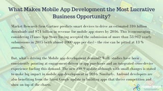 What Makes Mobile App Development the Most Lucrative
Business Opportunity?
Market Research firm Gartner predicts smart dev...