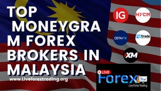 TOP
TOP
MONEYGRA
MONEYGRA
M FOREX
M FOREX
BROKERS IN
BROKERS IN
MALAYSIA
MALAYSIA
www.Liveforextrading.org
 