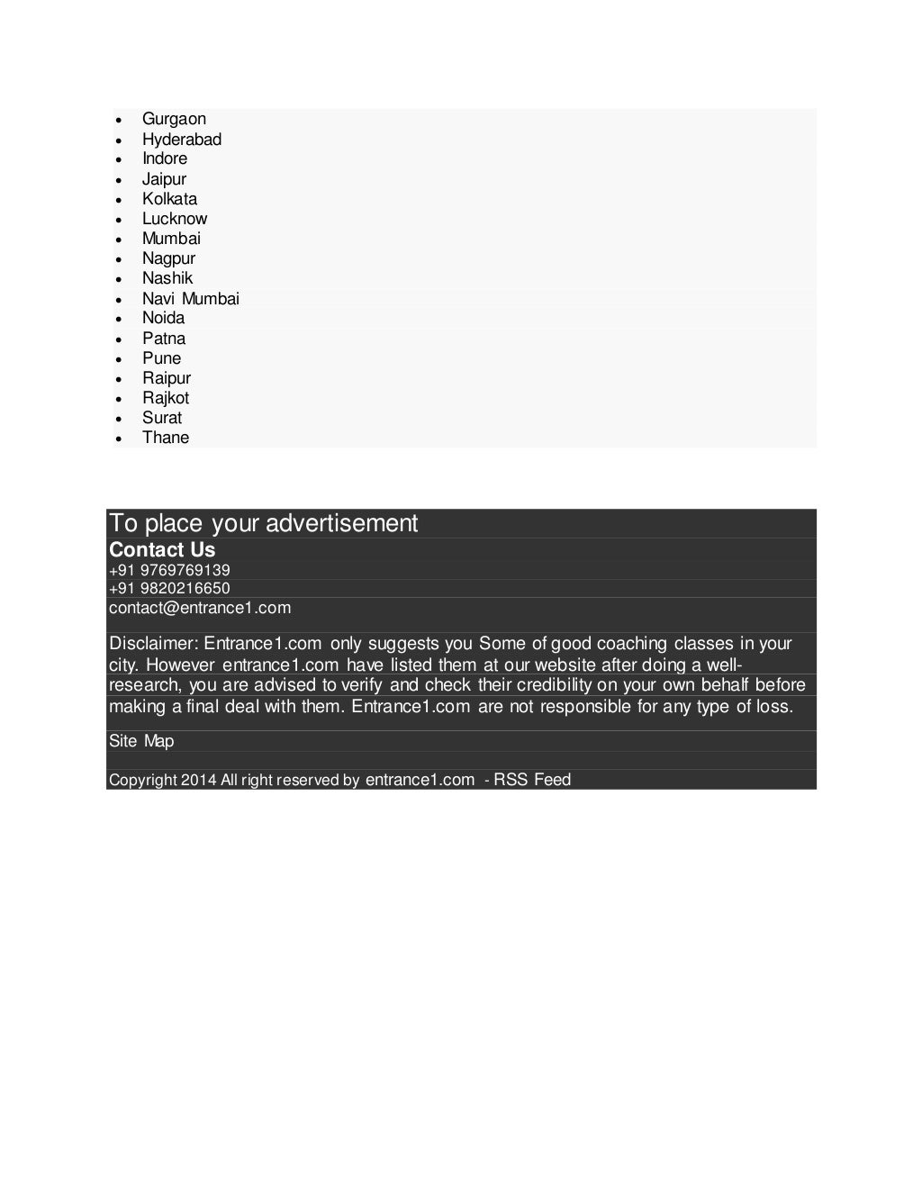 Top Most Preparation Centres Classes India