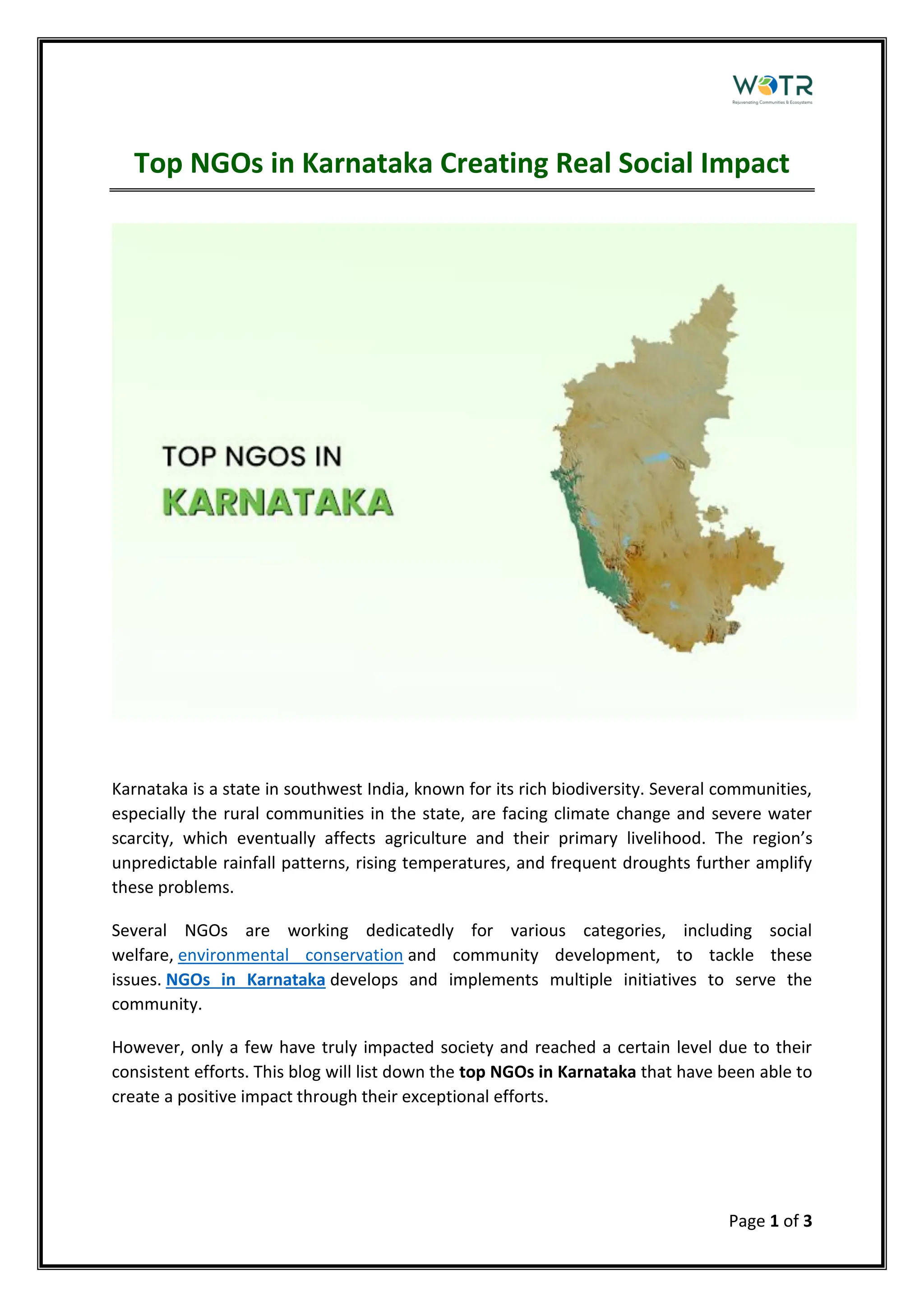Top NGOs in Karnataka Creating Real Social Impact | PDF