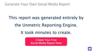 Generate Your Own Social Media Report
This report was generated entirely by
the Unmetric Reporting Engine.
It took minutes...