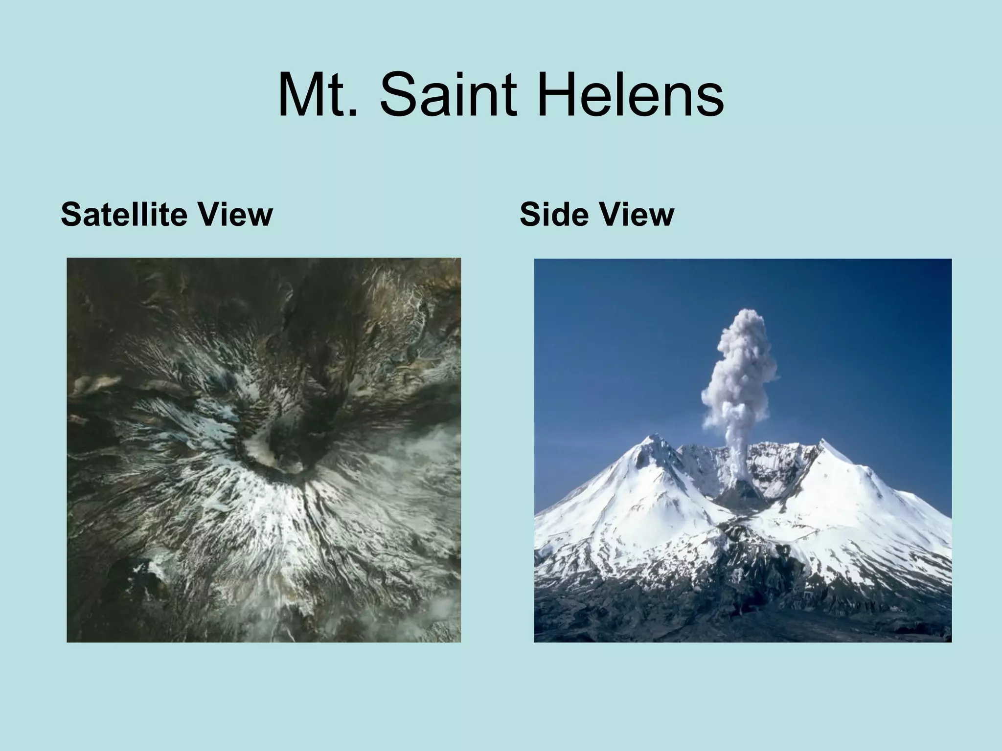 Mt. Saint Helens
Satellite View Side View
 