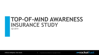 TOP-OF-MIND AWARENESS 
INSURANCE STUDY 
Proprietary & Confidential. Copyright © 2014. 
Q3 2014 
1 
 
