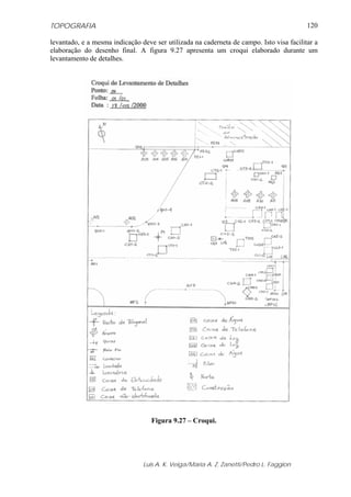 TOPOGRAFIA                                                                                120

levantado, e a mesma indicação deve ser utilizada na caderneta de campo. Isto visa facilitar a
elaboração do desenho final. A figura 9.27 apresenta um croqui elaborado durante um
levantamento de detalhes.




                                   Figura 9.27 – Croqui.




                                Luis A. K. Veiga/Maria A. Z. Zanetti/Pedro L. Faggion
 