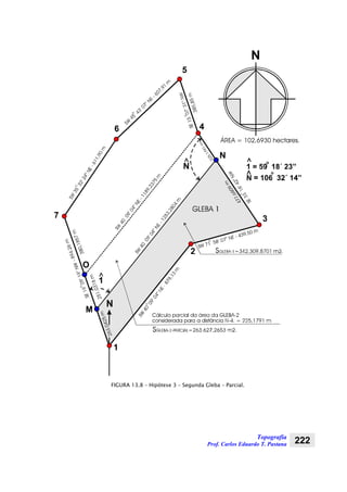 Topografia
Prof. Carlos Eduardo T. Pastana 222
ÁREA = 102,6930 hectares.
FIGURA 13.8 – Hipótese 3 – Segunda Gleba – Parcial.
 