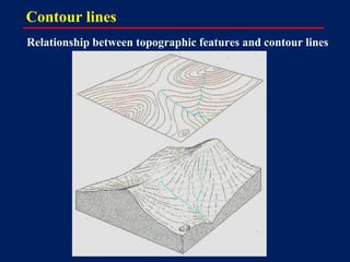 Contour interval (C.I.) is the difference in elevation between any two
adjacent contour lines.
x
Relief: the difference be...
