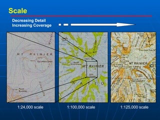 Scale 1:24,000 scale 1:100,000 scale 1:125,000 scale Decreasing Detail Increasing Coverage   
