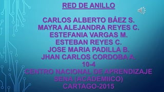 RED DE ANILLO
CARLOS ALBERTO BÁEZ S.
MAYRA ALEJANDRA REYES C.
ESTEFANIA VARGAS M.
ESTEBAN REYES C.
JOSE MARIA PADILLA B.
JHAN CARLOS CORDOBA A.
10-4
CENTRO NACIONAL DE APRENDIZAJE
SENA (ACADEMIICO)
CARTAGO-2015
 