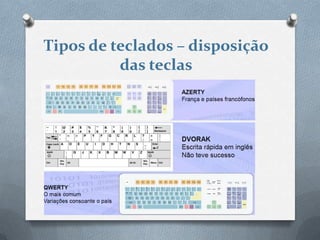 Tipos de teclados – disposição
          das teclas
 