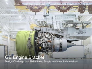 GE Engine Bracket
Design Challenge | +/- 700 entries | Simple load case & dimensions
 