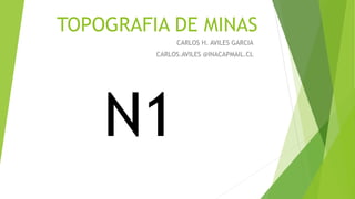 TOPOGRAFIA DE MINAS
CARLOS H. AVILES GARCIA
CARLOS.AVILES @INACAPMAIL.CL
N1
 