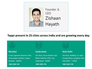 Toppr present in 25 cities across India and are growing every day.
 