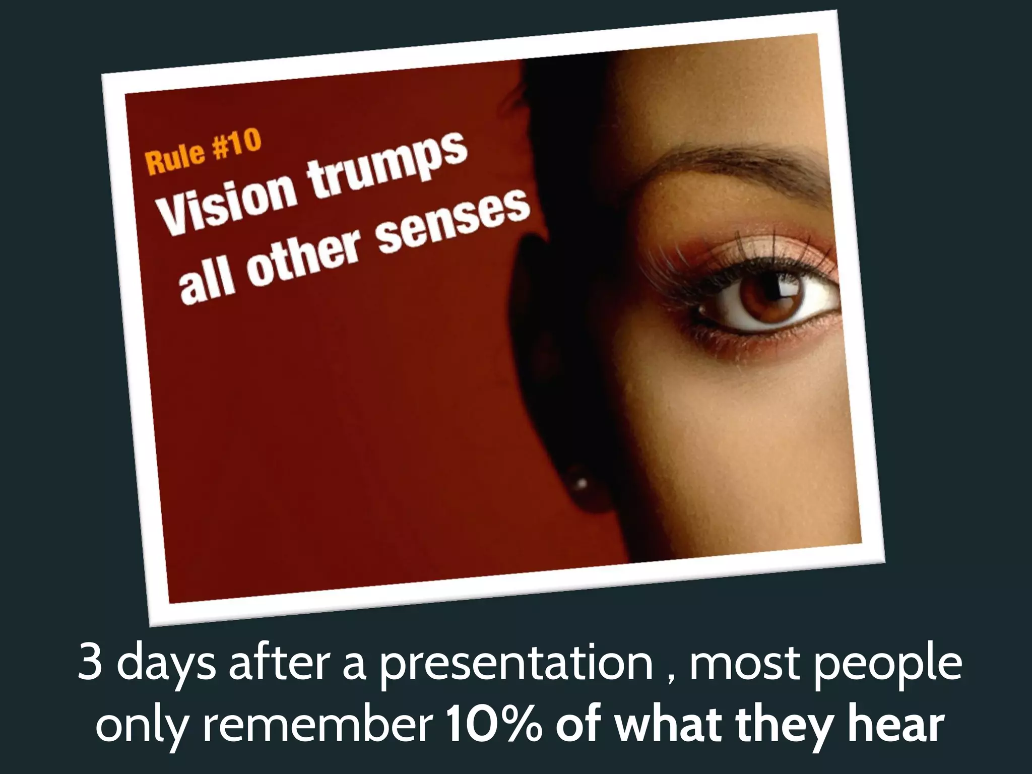 3 days after a presentation , most people
 only remember 10% of what they hear
 