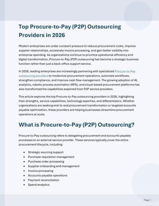 Top Procure-to-Pay (P2P) Outsourcing Providers in 2026 | PDF