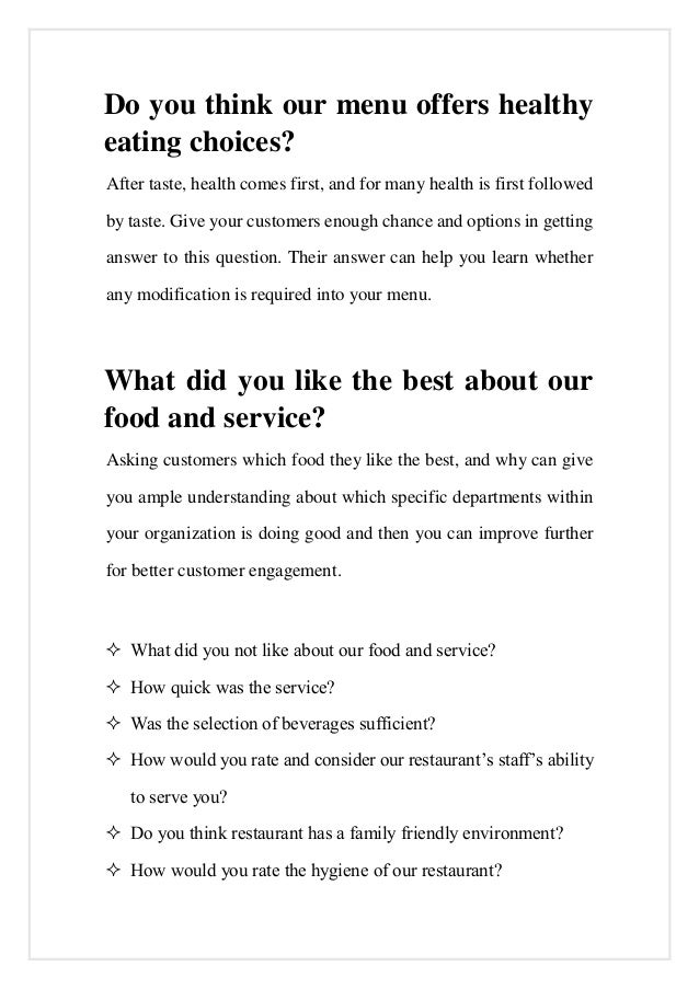 Top questions to ask in a restaurant survey
