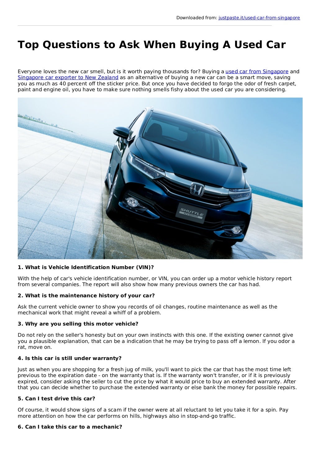 Top questions to ask when buying a used car