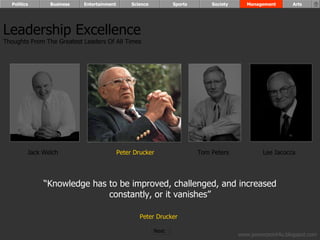 “ Knowledge has to be improved, challenged, and increased constantly, or it vanishes” Peter Drucker   Leadership Excellenc...