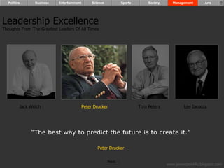 “ The best way to predict the future is to create it.”  Peter Drucker   Leadership Excellence Thoughts From The Greatest L...