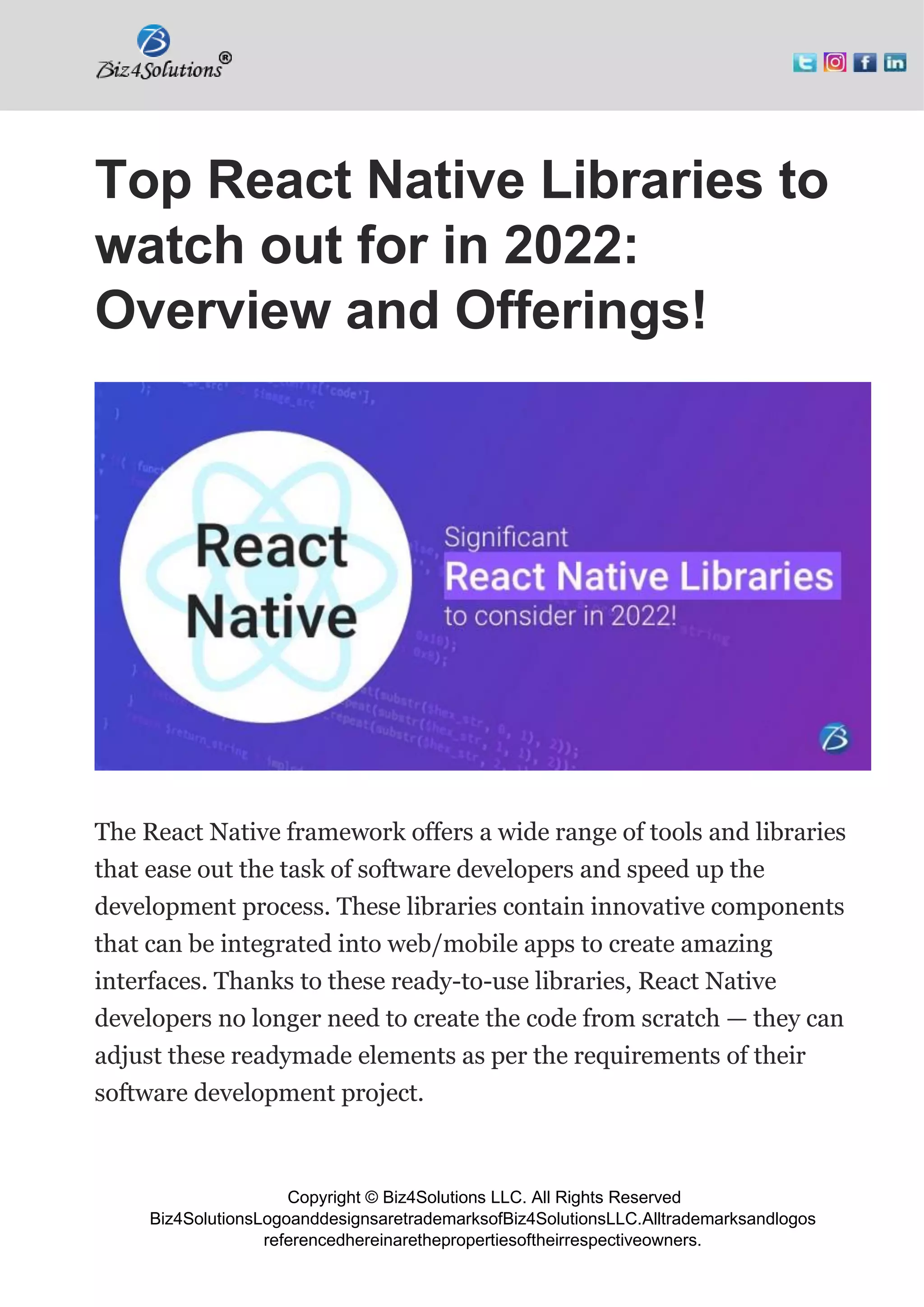 Top react native libraries to watch out for in 2022 overview and offerings PDF