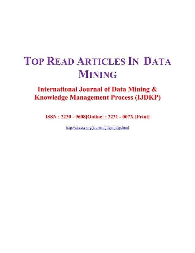 Top read articles in data mining International Journal of Data Mining ...