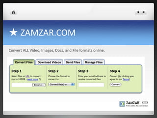 ★ ZAMZAR.COMConvert ALL Video, Images, Docs, and File formats online. 