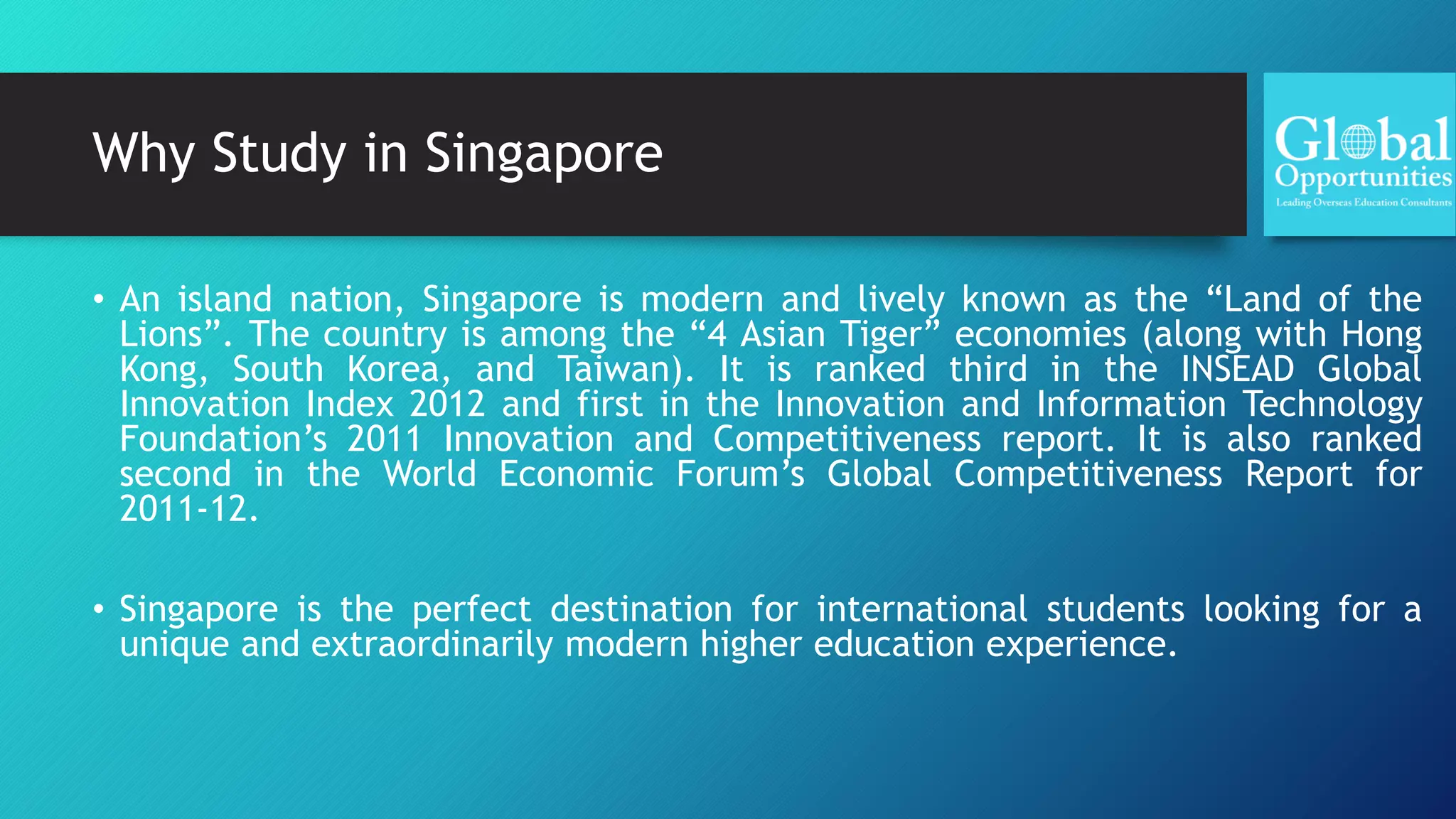 TOP REASONS TO STUDY IN SINGAPORE | PPT