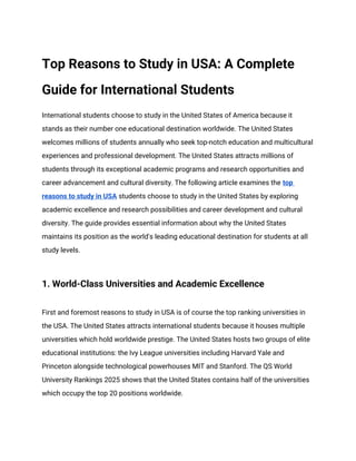 Top Reasons to Study in USA: A Complete Guide for International ...