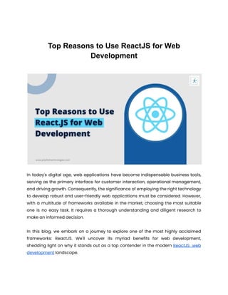 Top Reasons to Use ReactJS for Web Development | PDF