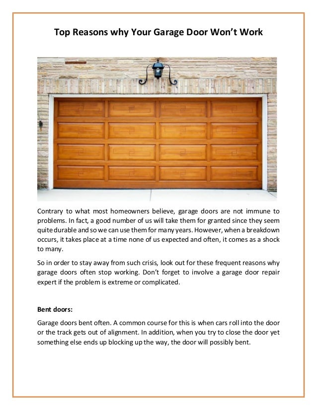 Top Reasons Why Your Garage Door Won T Work