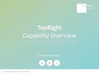 ©	Copyright	2016	TopRight®	LLC		All	Rights	Reserved www.toprightpartners.com 1
TopRight
Capability	Overview
 