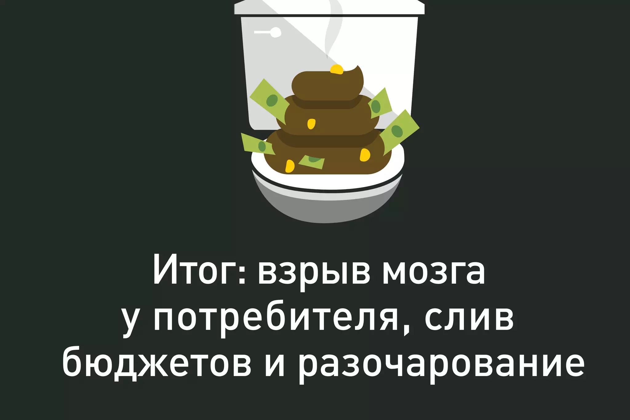 Итог: взрыв мозга
у потребителя, слив
бюджетов и разочарование
 