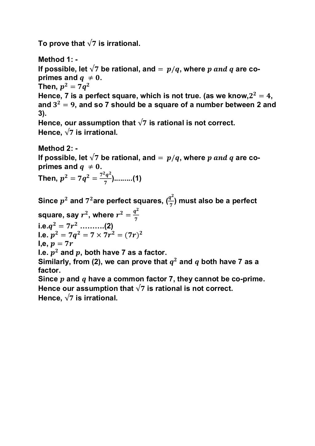 To prove sq root of 7 is irrational