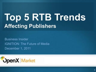 Top 5 RTB Trends
Affecting Publishers

Business Insider
IGNITION: The Future of Media
December 1, 2011




                                0
 