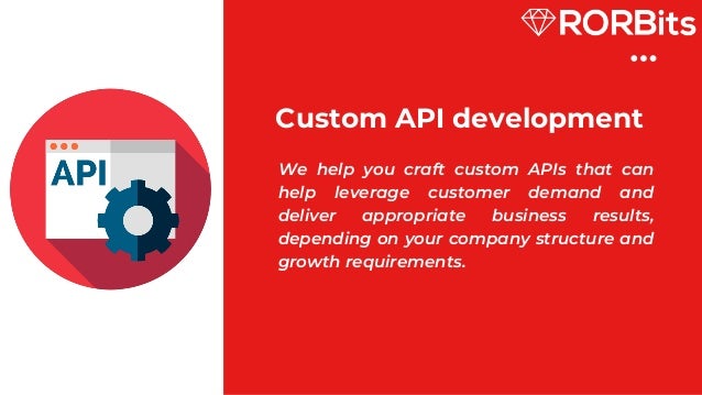 Custom API development
We help you craft custom APIs that can
help leverage customer demand and
deliver appropriate business results,
depending on your company structure and
growth requirements.
 