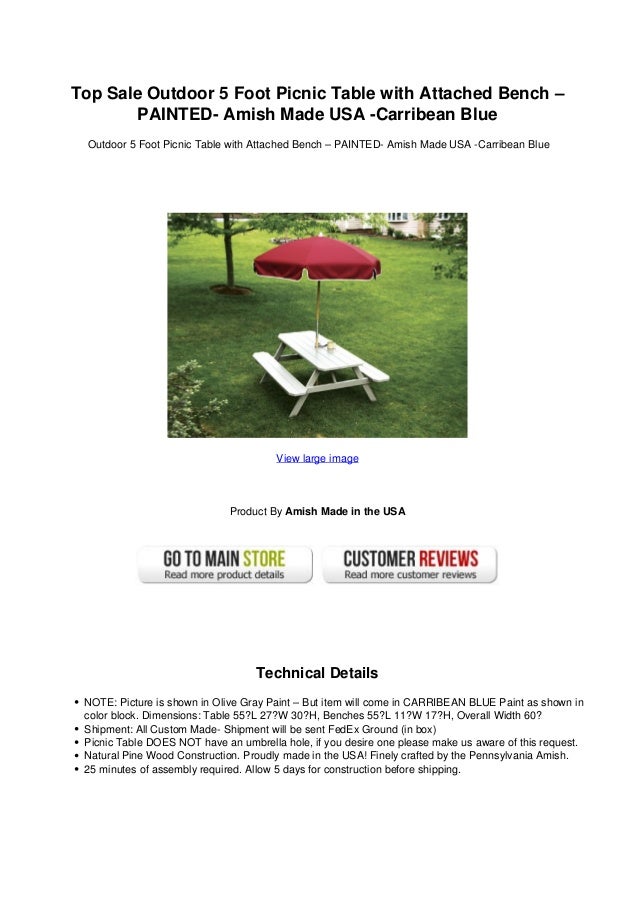 Top Sale Outdoor 5 Foot Picnic Table With Attached Bench Painted A