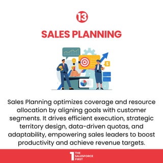 Sales Planning optimizes coverage and resource
allocation by aligning goals with customer
segments. It drives efficient execution, strategic
territory design, data-driven quotas, and
adaptability, empowering sales leaders to boost
productivity and achieve revenue targets.
SALES PLANNING
SALES PLANNING
13
13
 