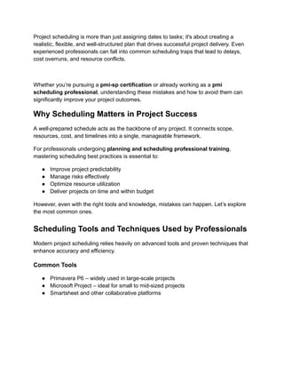 Top Scheduling Mistakes and How to Avoid Them | PMI-SP® Guide | PDF