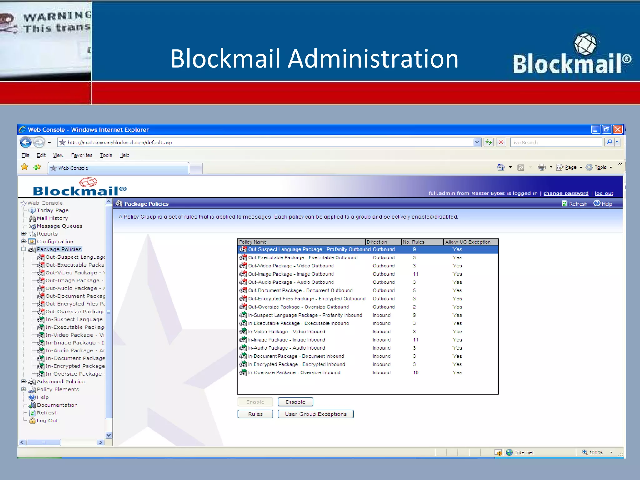 Blockmail Administration 